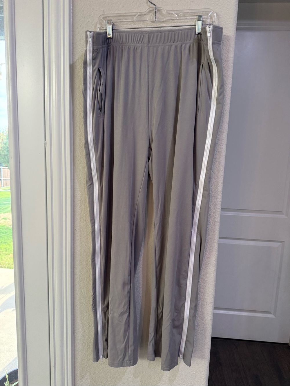 Gray Track Tear Away Pants with White Side Stripes